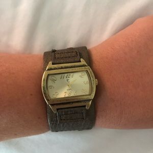 Faux leather cuff watch